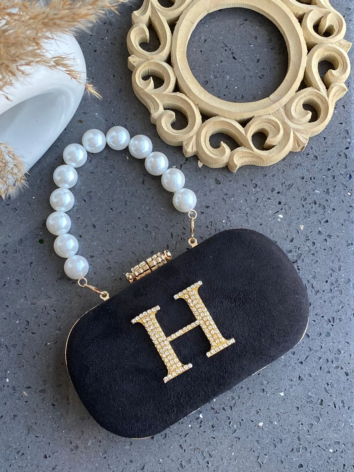 Luxe suede box clutch with Initial
