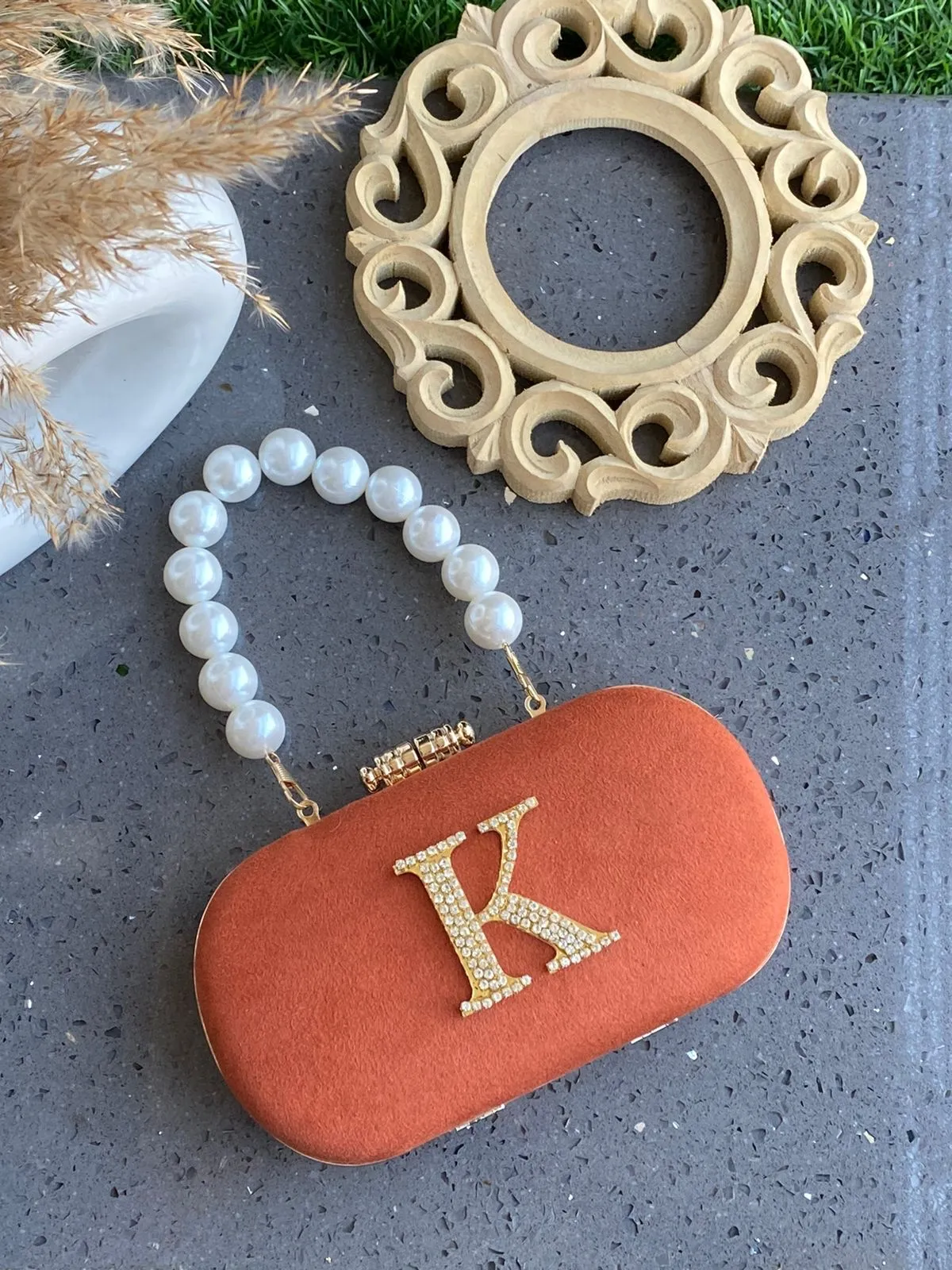 Luxe suede box clutch with Initial