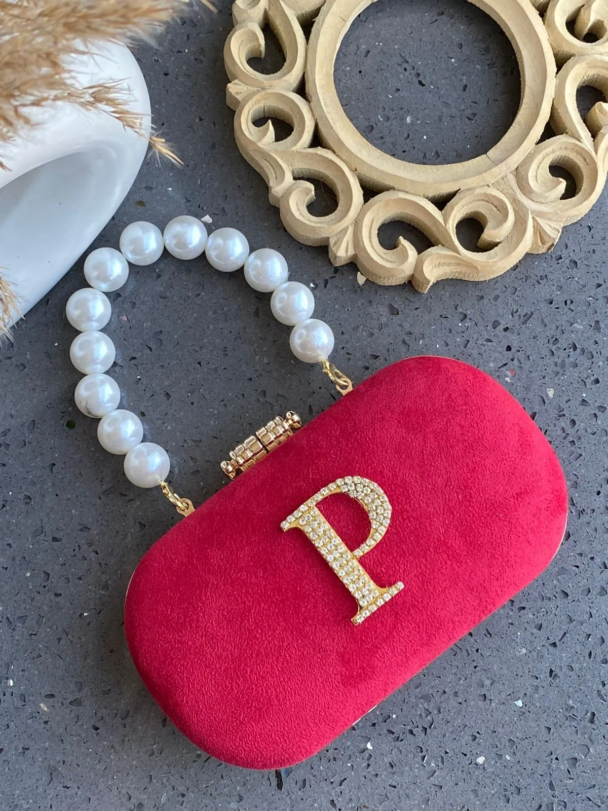 Luxe suede box clutch with Initial