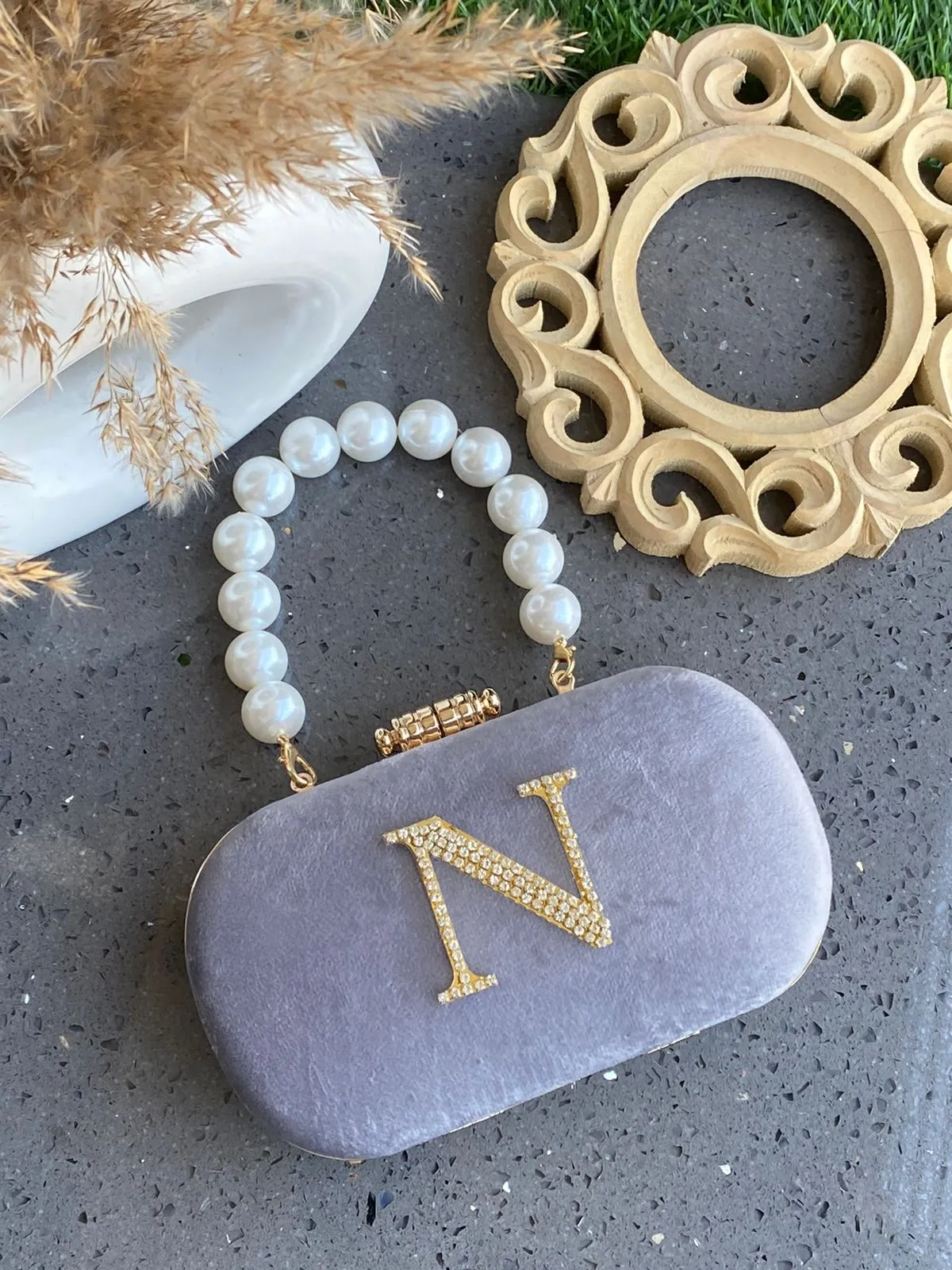 Luxe suede box clutch with Initial