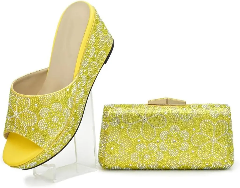 Luxury African Wedding Set Rhinestone Heels Crystal Clutch