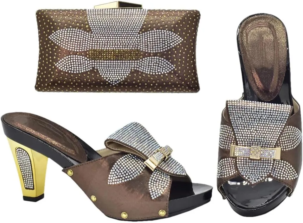 Luxury Dual Function Shoe Bag Set Nigerian Rhinestone Heels Italian Leather Craftsmanship