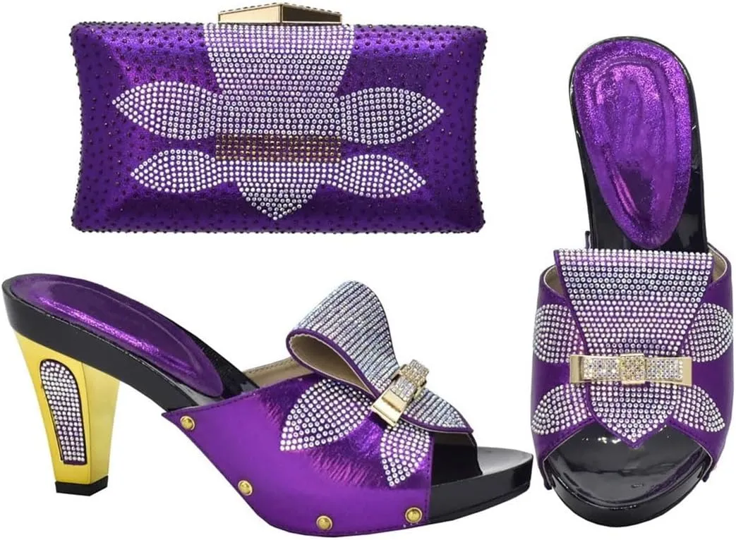 Luxury Dual Function Shoe Bag Set Nigerian Rhinestone Heels Italian Leather Craftsmanship