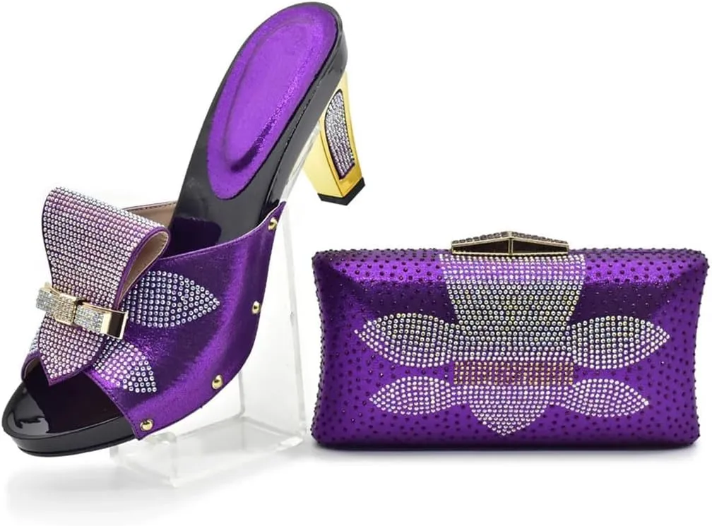 Luxury Dual Function Shoe Bag Set Nigerian Rhinestone Heels Italian Leather Craftsmanship