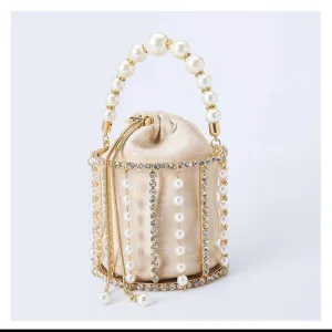 Luxury Rhinestone Diamond And Pearl Clutch Bag