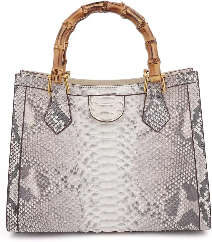 Luxury Tote Snakeskin Bag Python Snakeskin Leather Bag with Bamboo Top-Handle Satchel Handbags– Compact, Stylish & Versatile