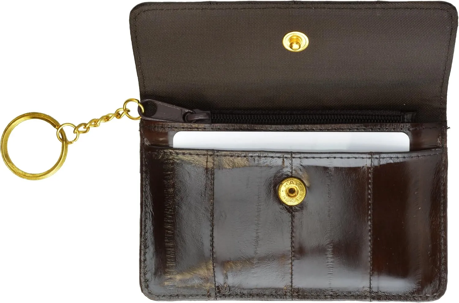 MARSHAL Eel Skin Soft Leather Change Purse Coin Wallet with Key Ring