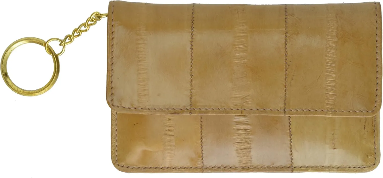 MARSHAL Eel Skin Soft Leather Change Purse Coin Wallet with Key Ring