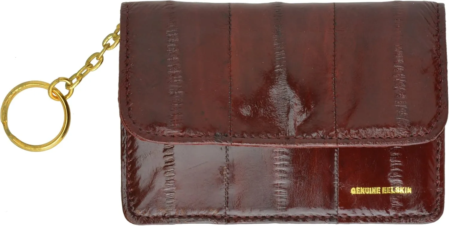 MARSHAL Eel Skin Soft Leather Change Purse Coin Wallet with Key Ring