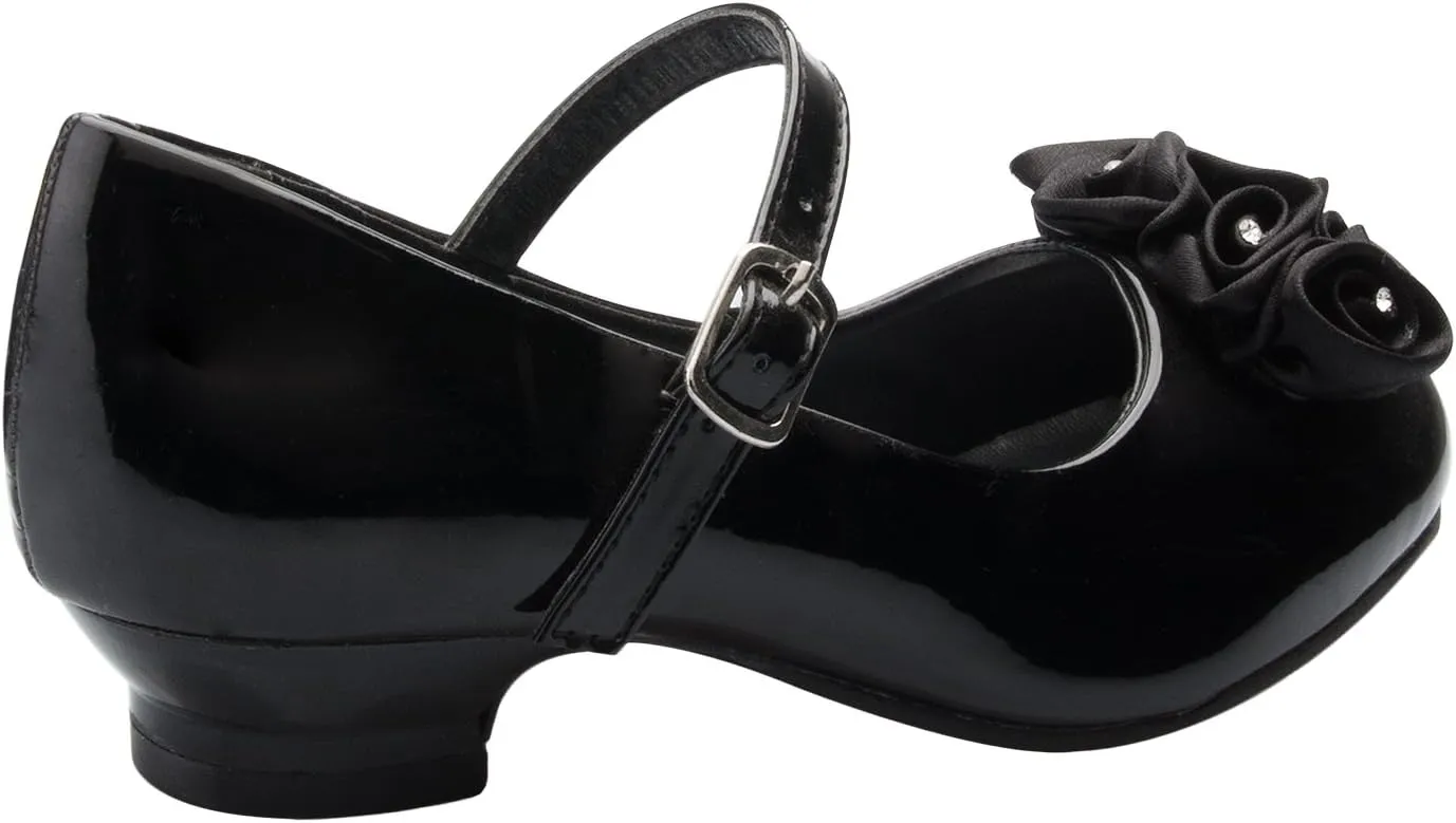 Mary Jane Shoes with Pretty Satin Rolled Rosettes Patent Leather
