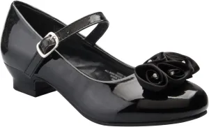 Mary Jane Shoes with Pretty Satin Rolled Rosettes Patent Leather