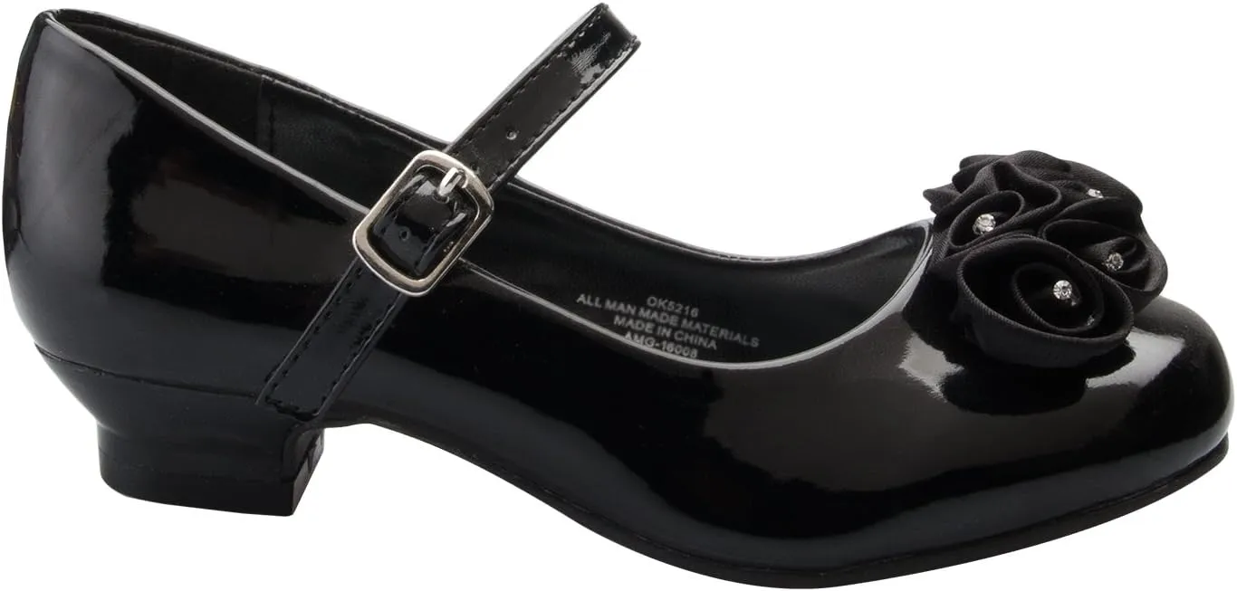 Mary Jane Shoes with Pretty Satin Rolled Rosettes Patent Leather