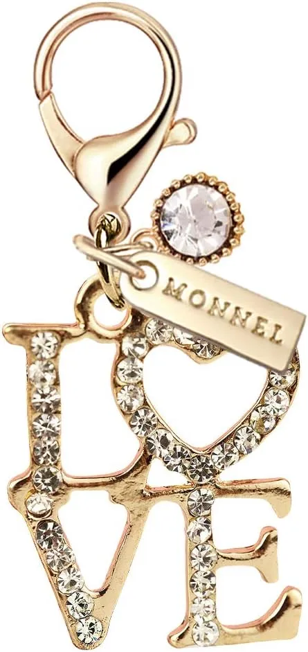 MC146 Adorable Crystal LOVE Lobster Clasp Charm Pendant with Velvet Bag (1 piece)