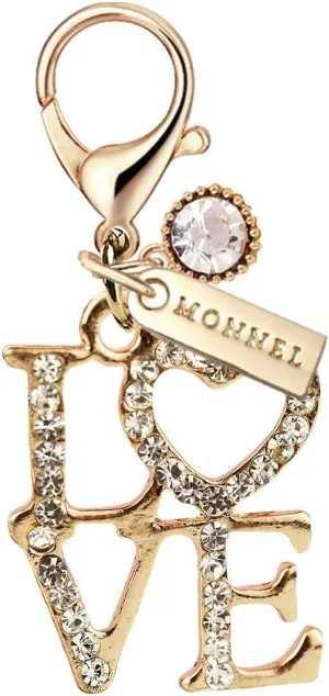 MC146 Adorable Crystal LOVE Lobster Clasp Charm Pendant with Velvet Bag (1 piece)