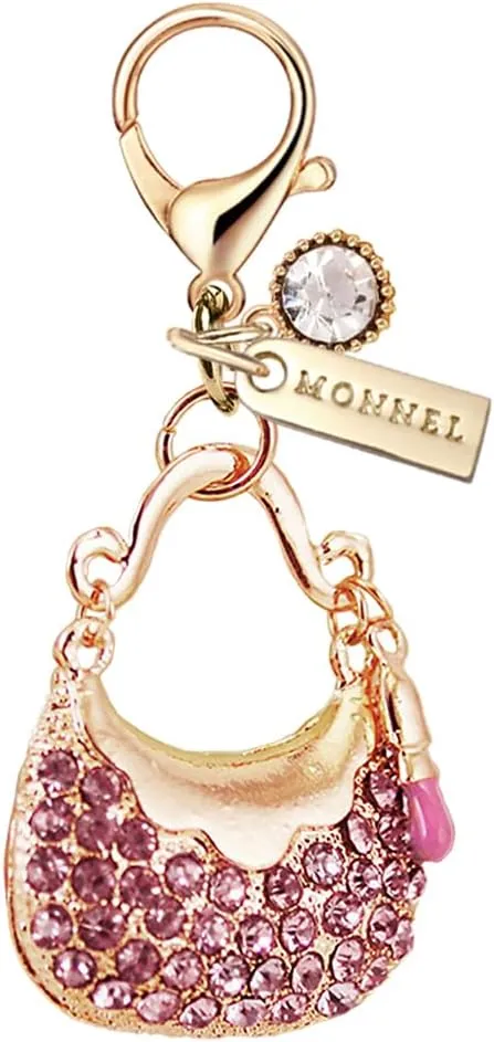 MC482 Crystal Lady Handbag with Lipstick Lobster Clasp Charm for Women with Velvet Bag (Pink,1 Piece)