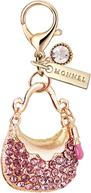 MC482 Crystal Lady Handbag with Lipstick Lobster Clasp Charm for Women with Velvet Bag (Pink,1 Piece)