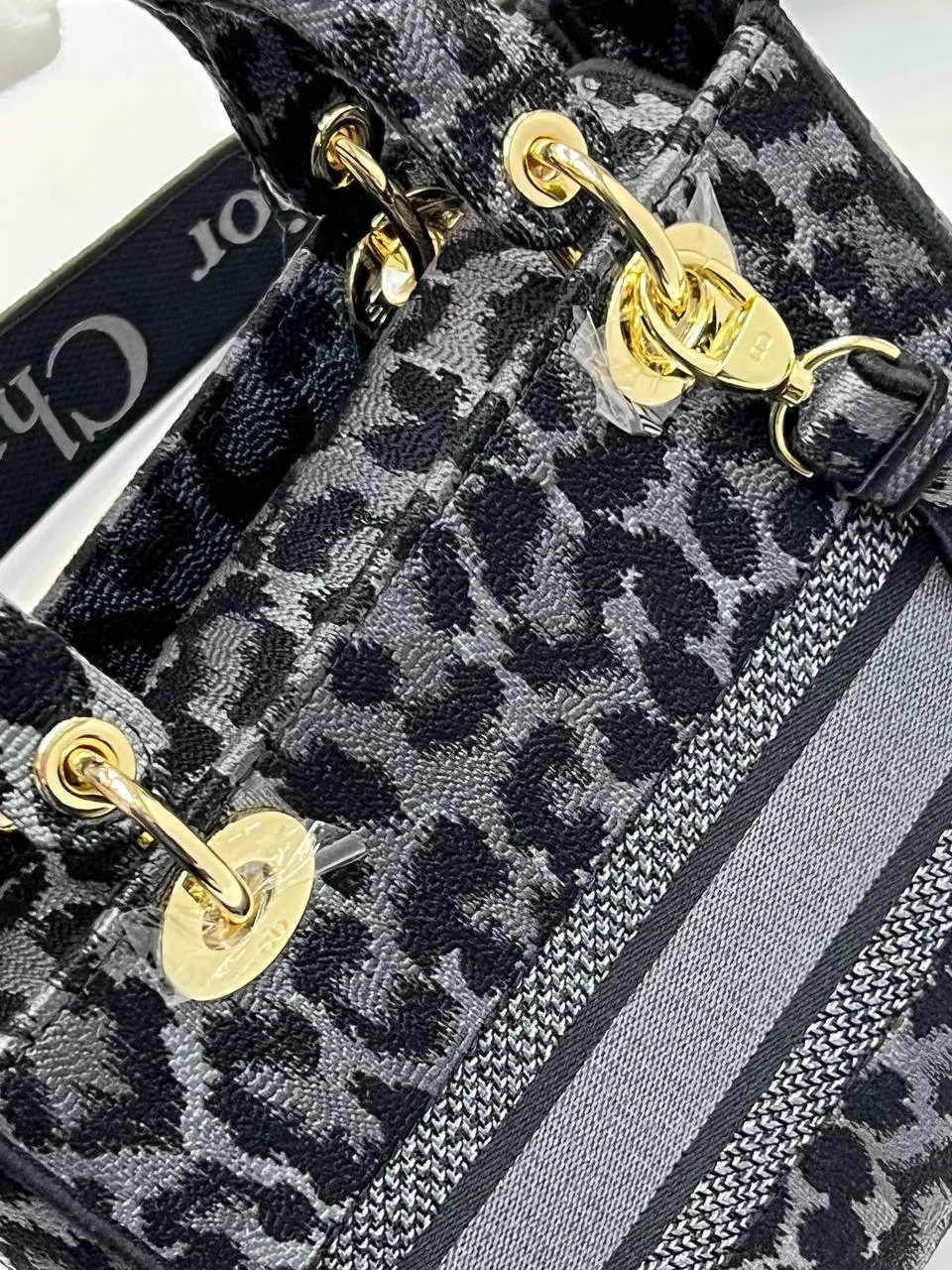 MEDIUM LADY D-LITE BAG Black Mizza embroidery