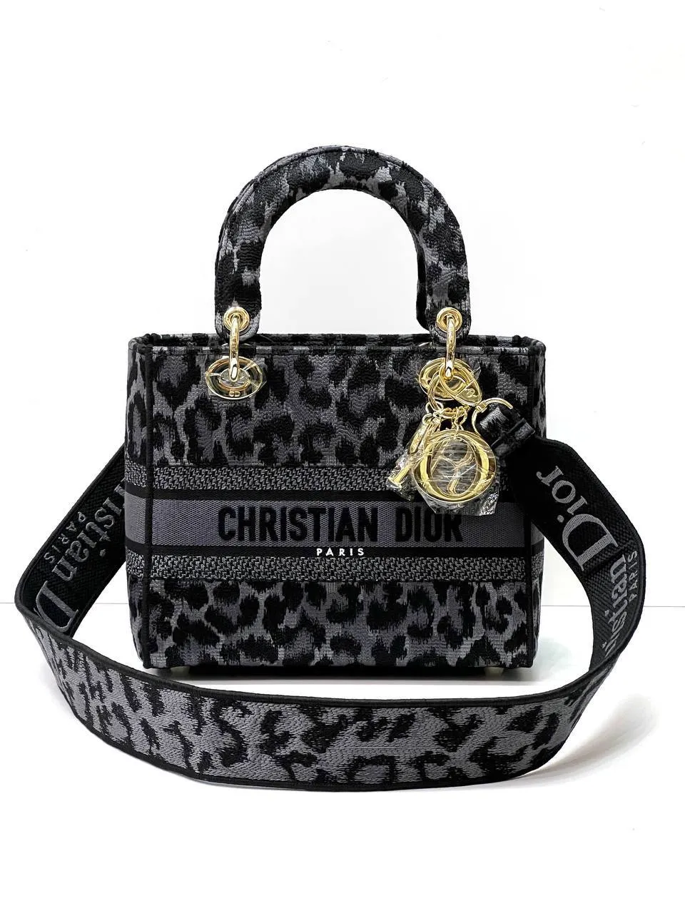 MEDIUM LADY D-LITE BAG Black Mizza embroidery