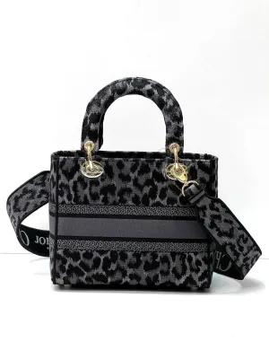 MEDIUM LADY D-LITE BAG Black Mizza embroidery