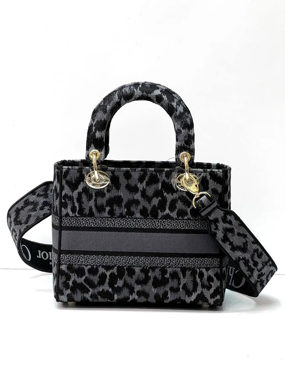 MEDIUM LADY D-LITE BAG Black Mizza embroidery