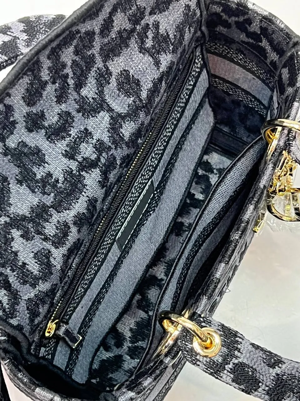 MEDIUM LADY D-LITE BAG Black Mizza embroidery