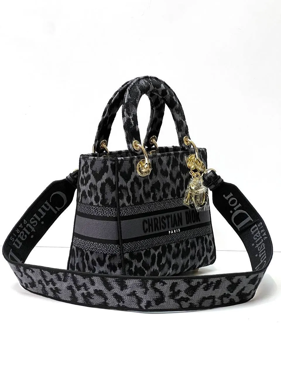 MEDIUM LADY D-LITE BAG Black Mizza embroidery