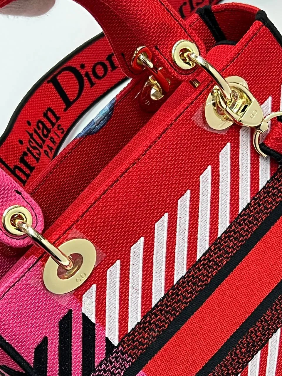 MEDIUM LADY D-LITE BAG Bright Pink Multicolor D-Flower Pop Embroidery