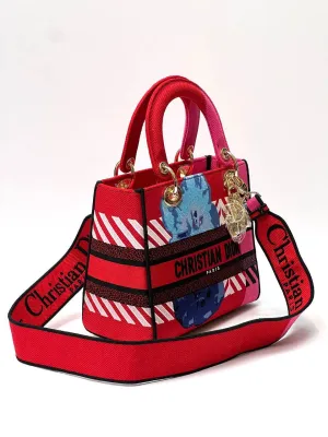 MEDIUM LADY D-LITE BAG Bright Pink Multicolor D-Flower Pop Embroidery