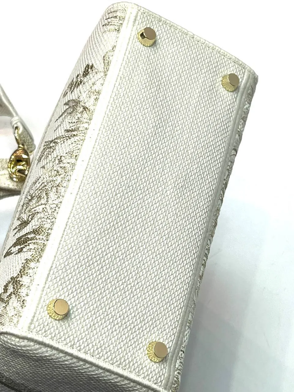 MEDIUM LADY D-LITE BAG In Beige Stripes Embroidery