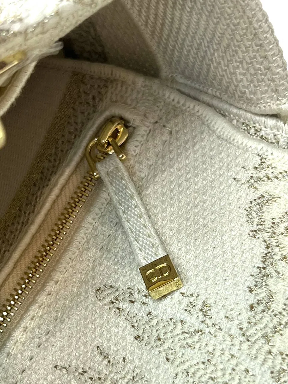 MEDIUM LADY D-LITE BAG In Beige Stripes Embroidery