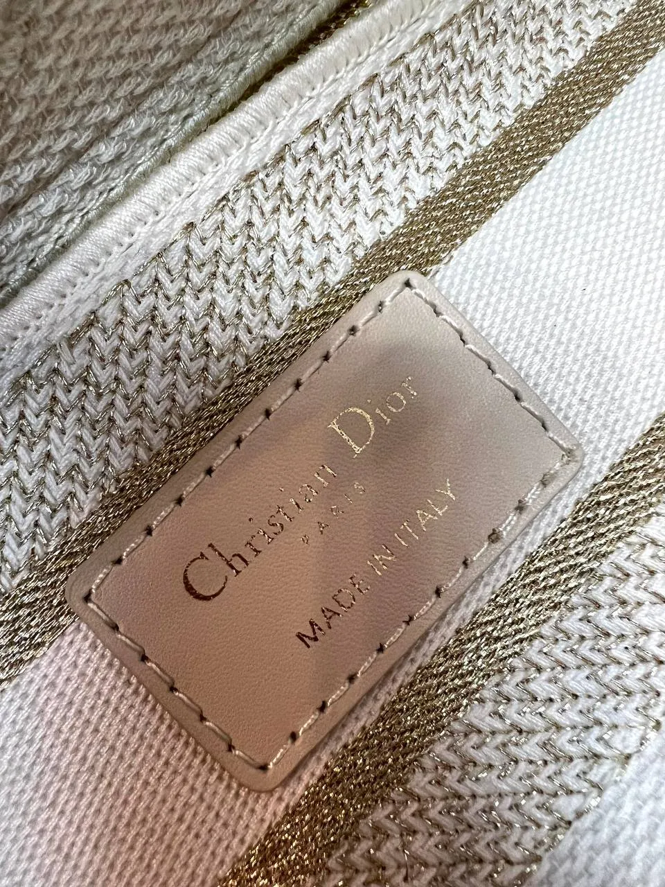 MEDIUM LADY D-LITE BAG In Beige Stripes Embroidery