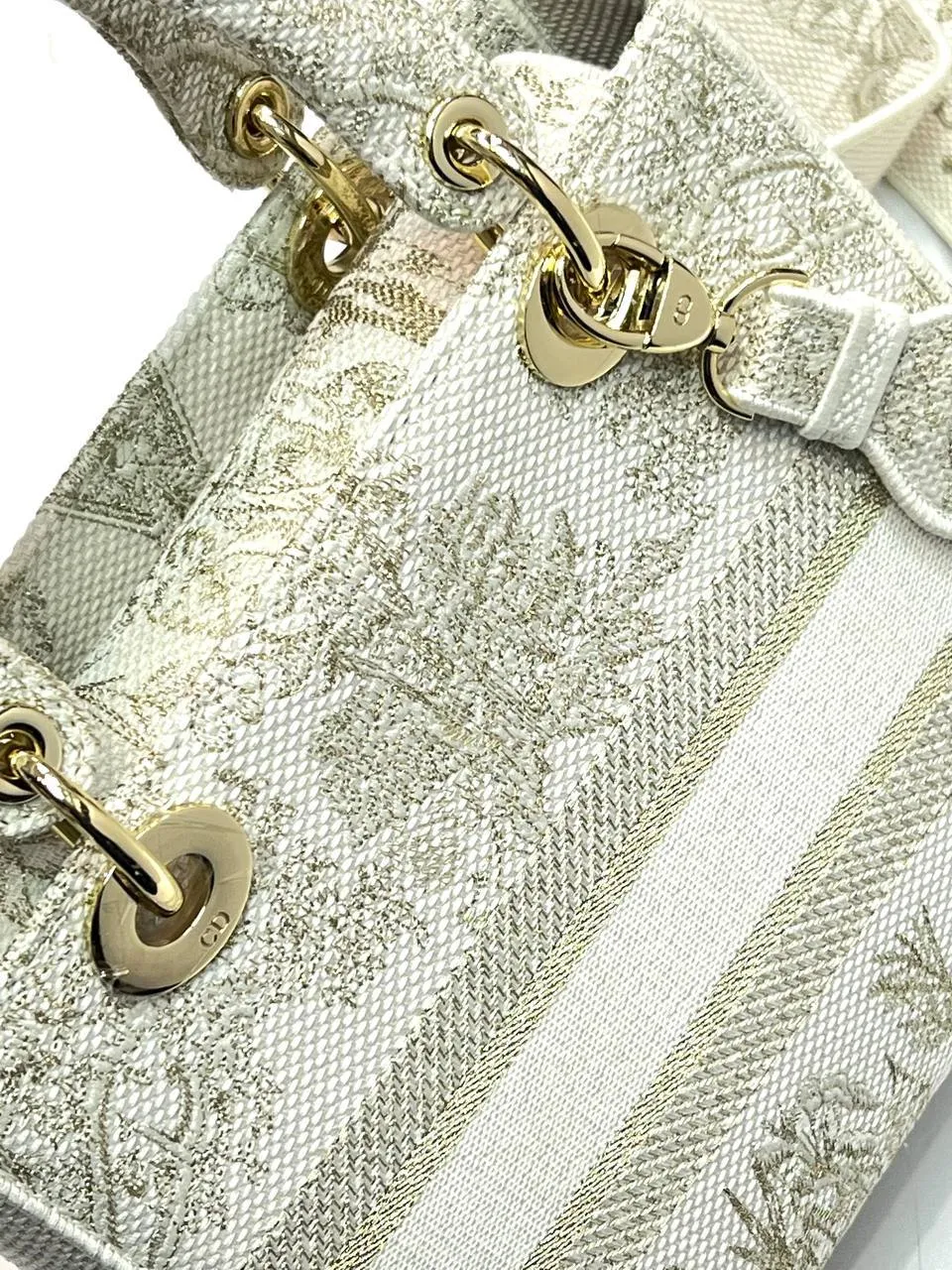 MEDIUM LADY D-LITE BAG In Beige Stripes Embroidery