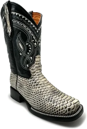 Mens Exotic Snakeskin Square Toe Phyton Print Genuine Leather Western Boots