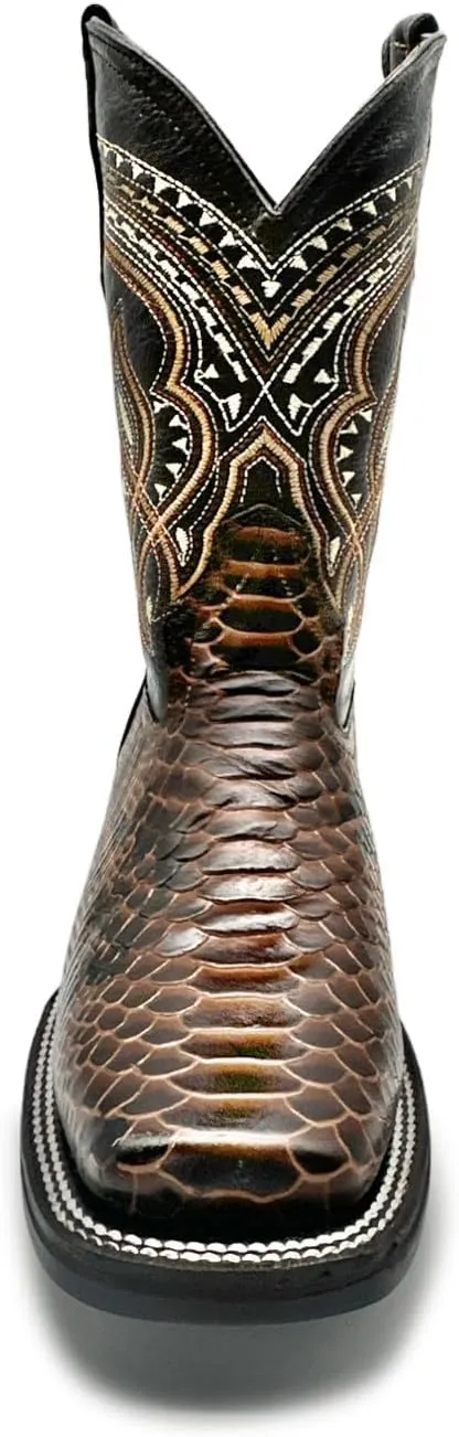 Mens Exotic Snakeskin Square Toe Phyton Print Genuine Leather Western Boots