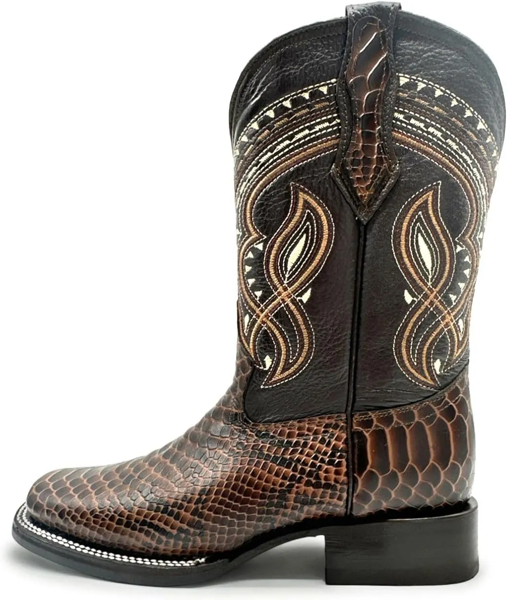 Mens Exotic Snakeskin Square Toe Phyton Print Genuine Leather Western Boots