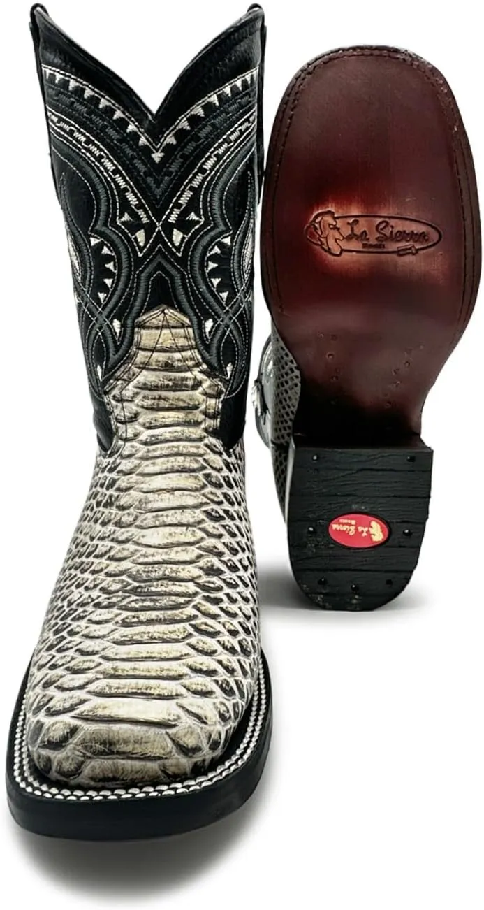Mens Exotic Snakeskin Square Toe Phyton Print Genuine Leather Western Boots