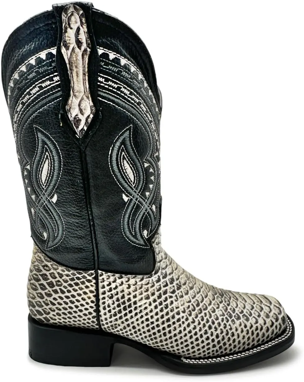 Mens Exotic Snakeskin Square Toe Phyton Print Genuine Leather Western Boots