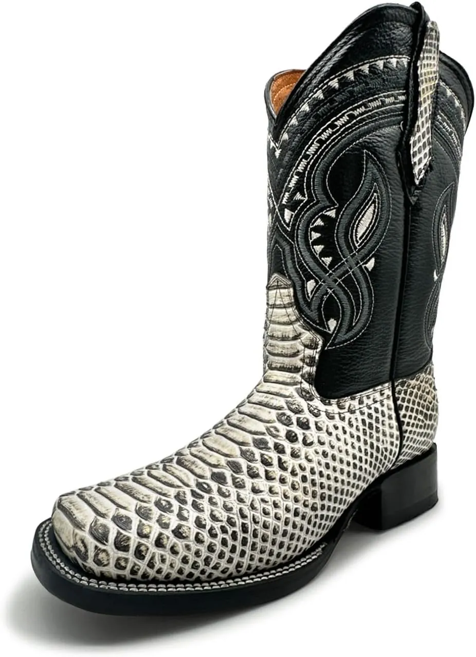 Mens Exotic Snakeskin Square Toe Phyton Print Genuine Leather Western Boots
