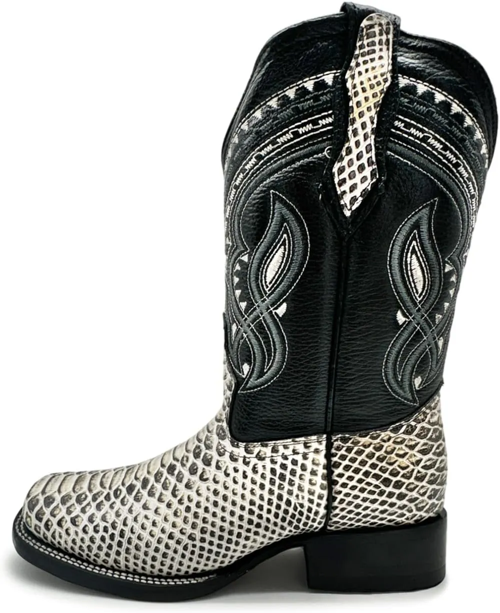 Mens Exotic Snakeskin Square Toe Phyton Print Genuine Leather Western Boots