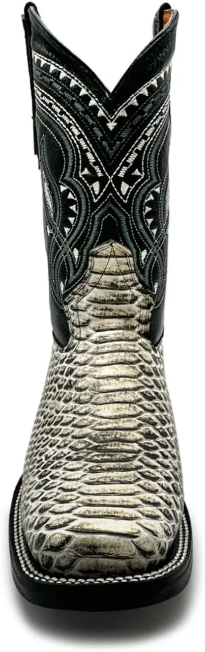 Mens Exotic Snakeskin Square Toe Phyton Print Genuine Leather Western Boots