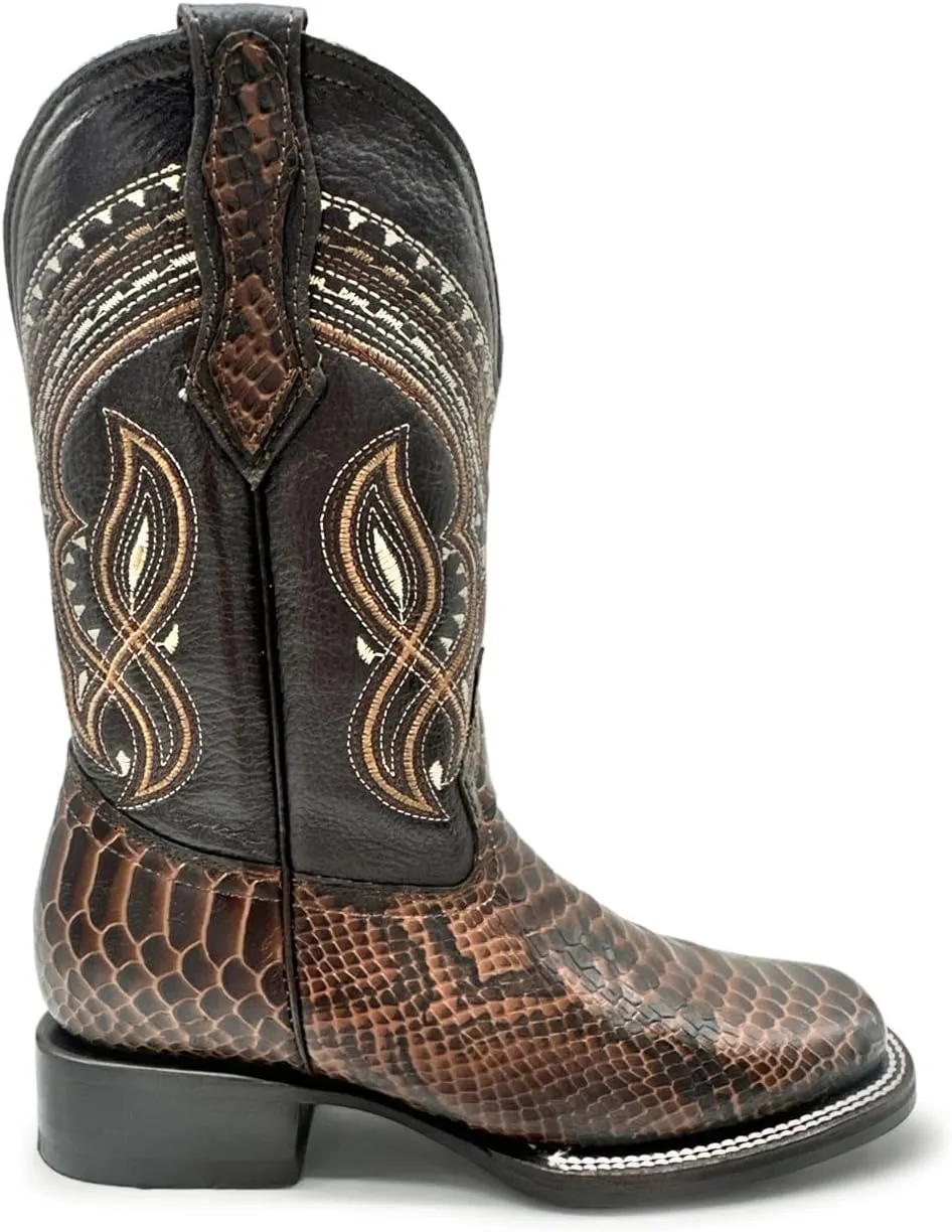 Mens Exotic Snakeskin Square Toe Phyton Print Genuine Leather Western Boots