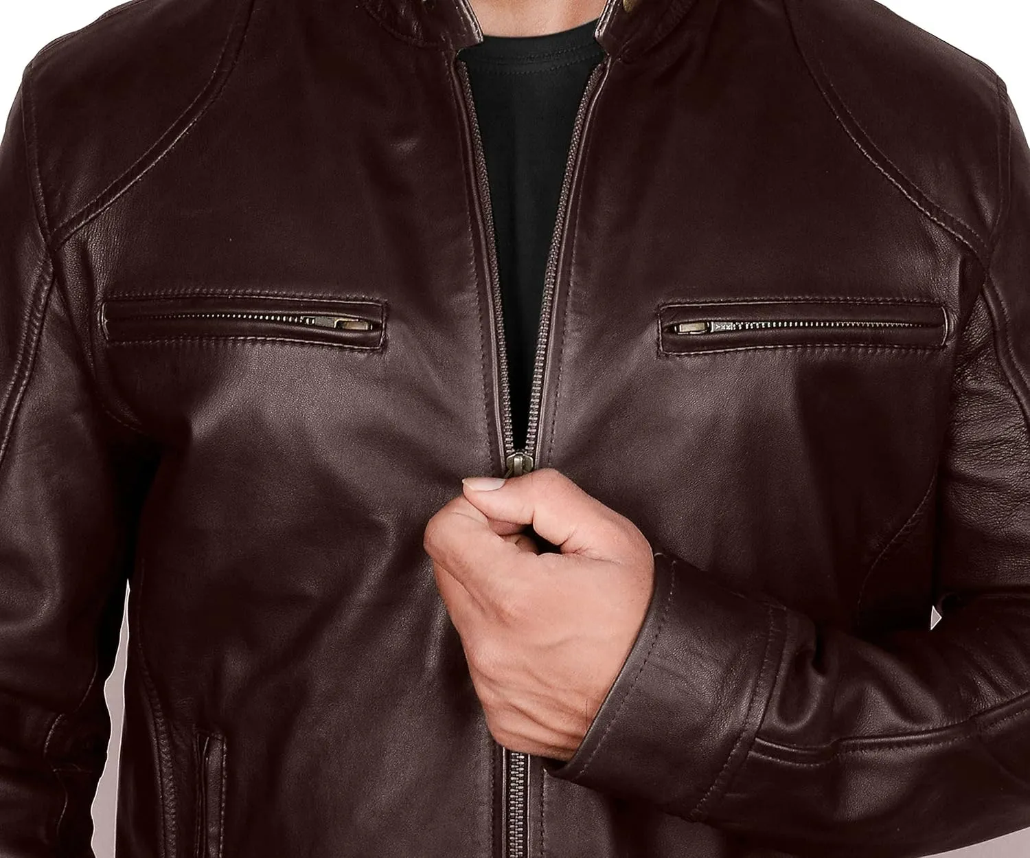 Mens Leather Jacket - Real Lambskin Classic Vintage Style Leather Jackets For Men Brown Leather Jacket for Mens