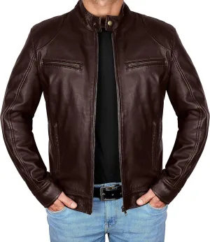 Mens Leather Jacket - Real Lambskin Classic Vintage Style Leather Jackets For Men Brown Leather Jacket for Mens