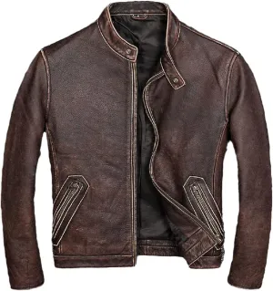 Mens Real Lambskin Cafe Racer Classic Motorcycle Vintage Biker Leather Jackets
