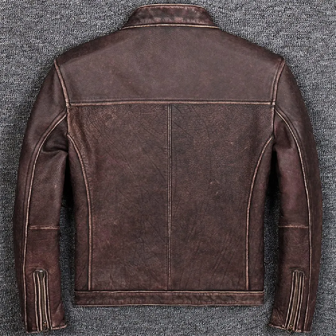 Mens Real Lambskin Cafe Racer Classic Motorcycle Vintage Biker Leather Jackets