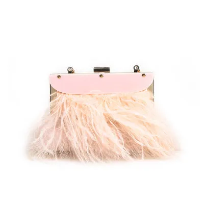 Metal Frame Bag Ostrich Feather Clutches Luxury Lady Winter Clip Bag Black Pink Hand Purse Party Box Bags Small Mini Evenig Bag