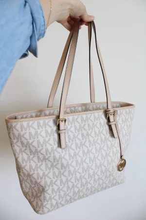 Michael Kors Jet Set White Monogram Tote Purse