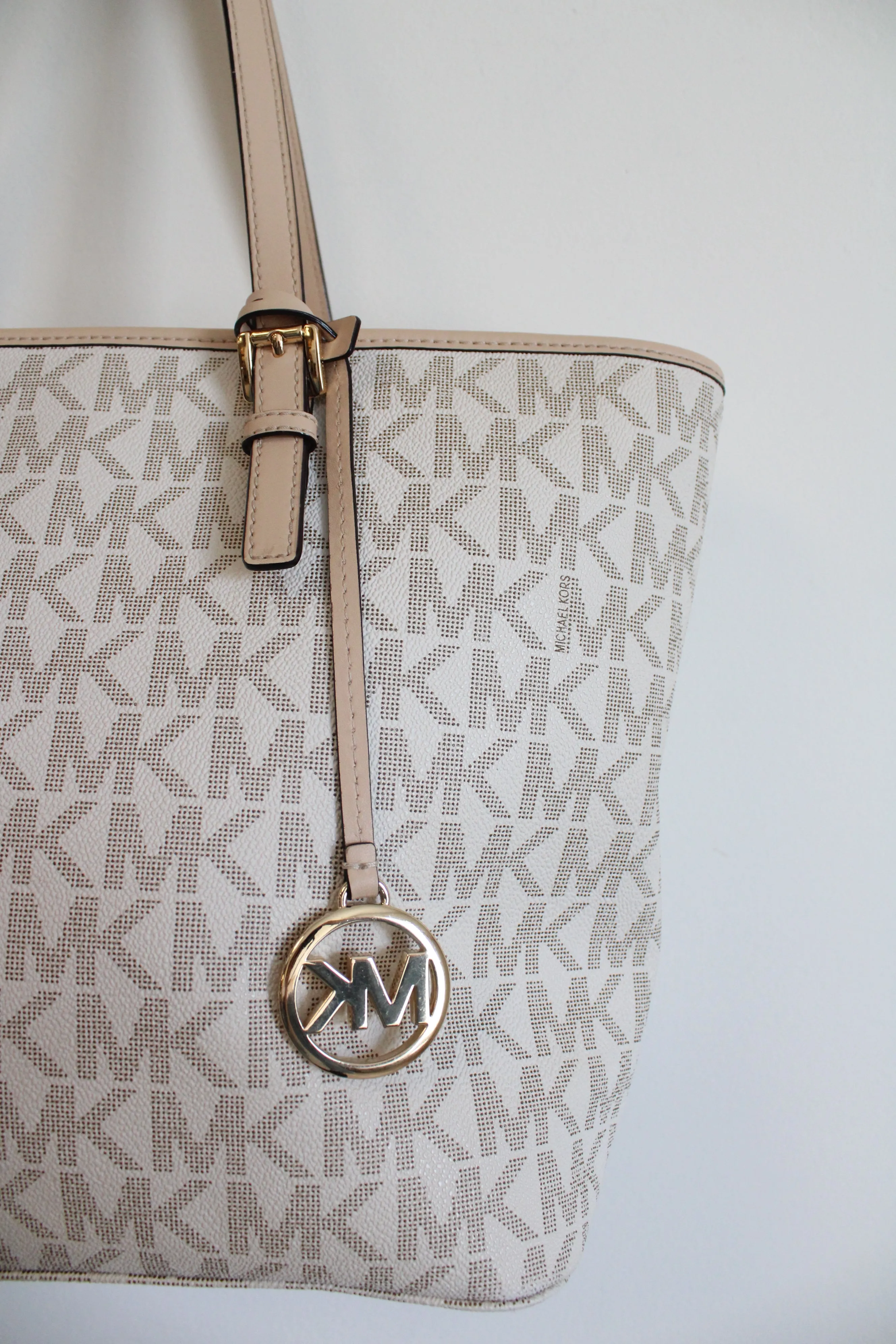 Michael Kors Jet Set White Monogram Tote Purse