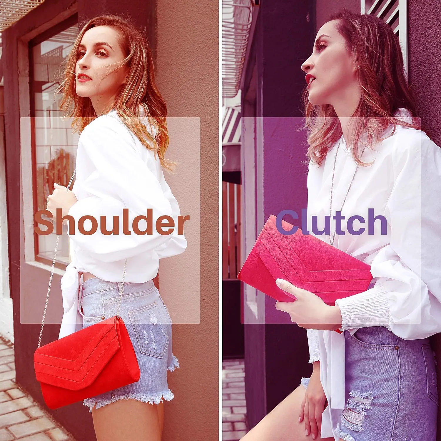 Milisente Evening Bag for Women, Suede Envelope Evening Purses Crossbody Shoulder Clutch Bag