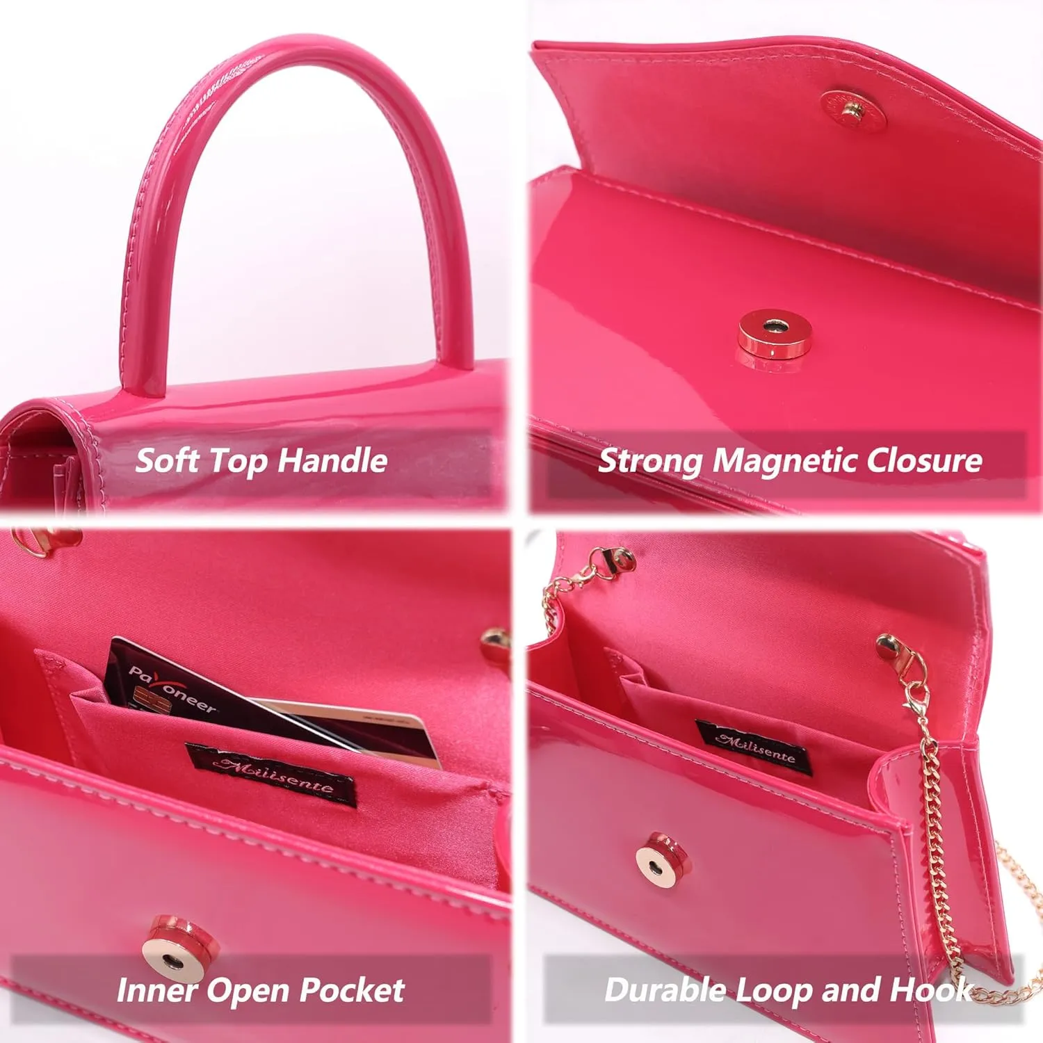 Milisente Women's Evening Bag Bridal Party Clutch Purses Cocktail Prom Handbags with Patent Leather